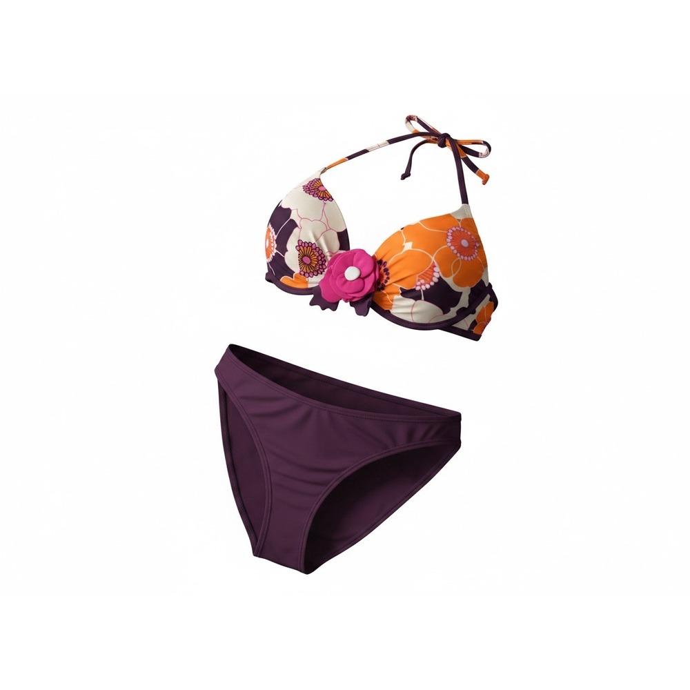 Choice By Blue Wave XL Floral Bikini Set Purple Orange Flower Swimwear NWT